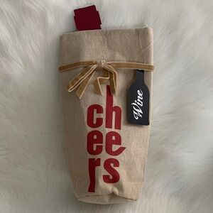 Rustic Tan and Red Cheers Wine Bag